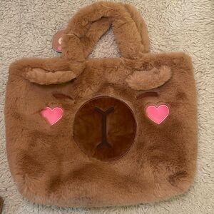 Cute Brown Capybara Plush Tote Bag